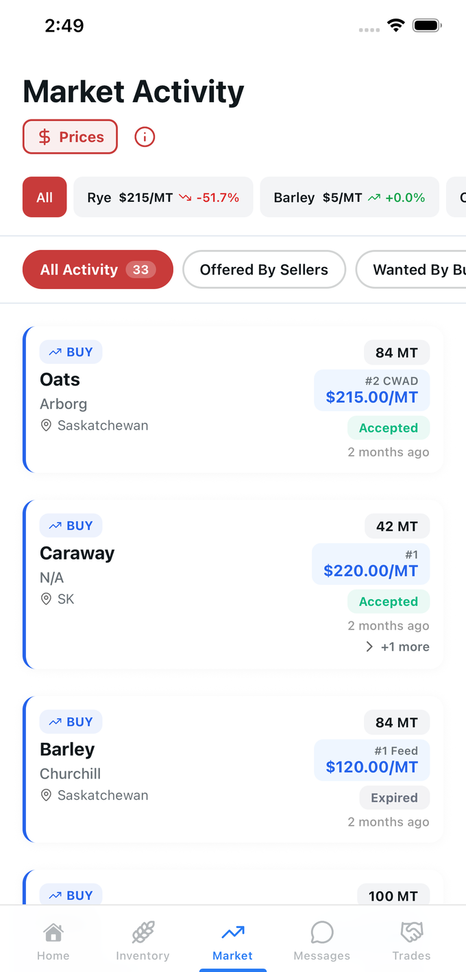 MGX Mobile App Market Activity Screen
